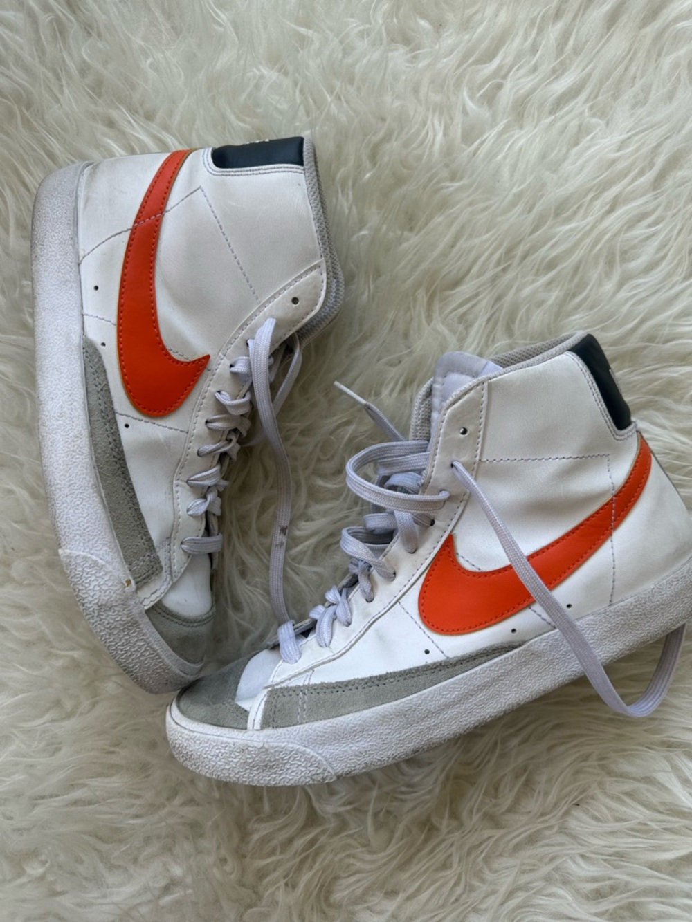 Nike Men's Blazer White Leather High Tops with Orange Swoosh